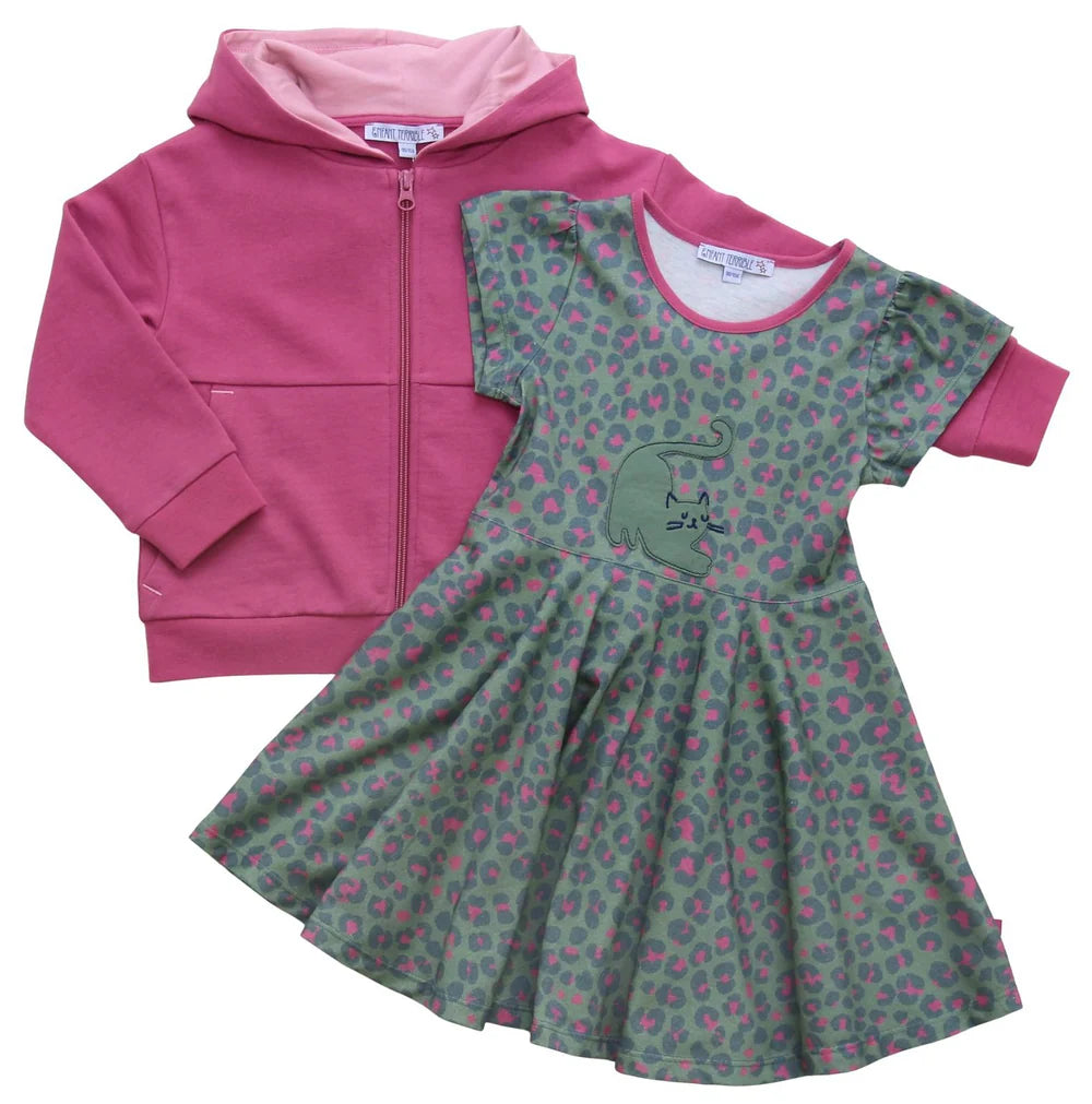 Kleid mit Katzenapplikation in green-mallow
