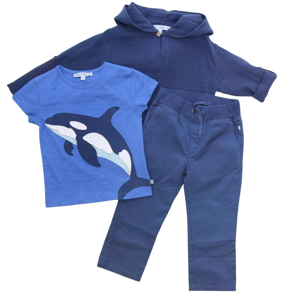 T-Shirt mit Segelbootdruck in navy-white