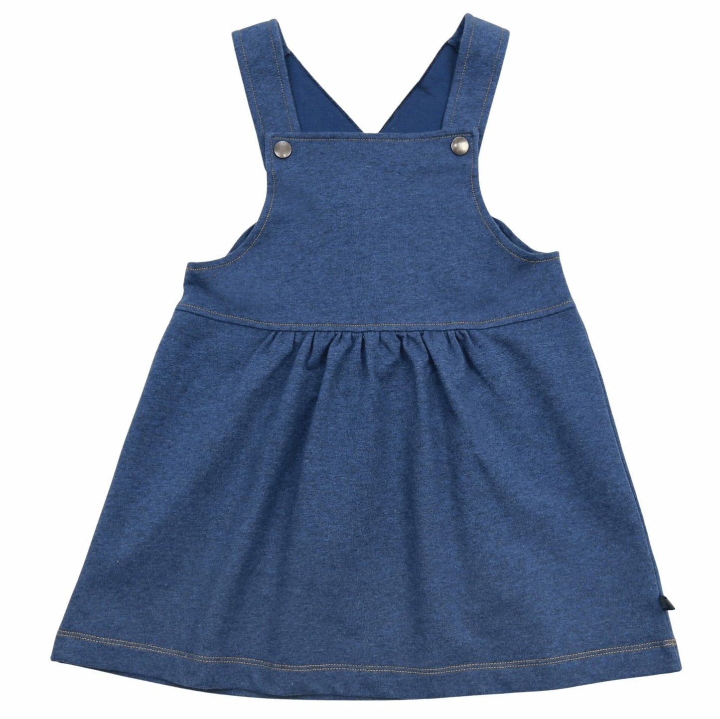 Denim blue pinafore dress with butterfly appliqué