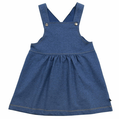 Denim blue pinafore dress with butterfly appliqué