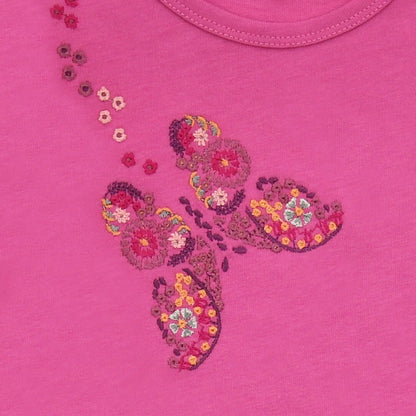 Shirt with butterfly embroidery in fuchsia