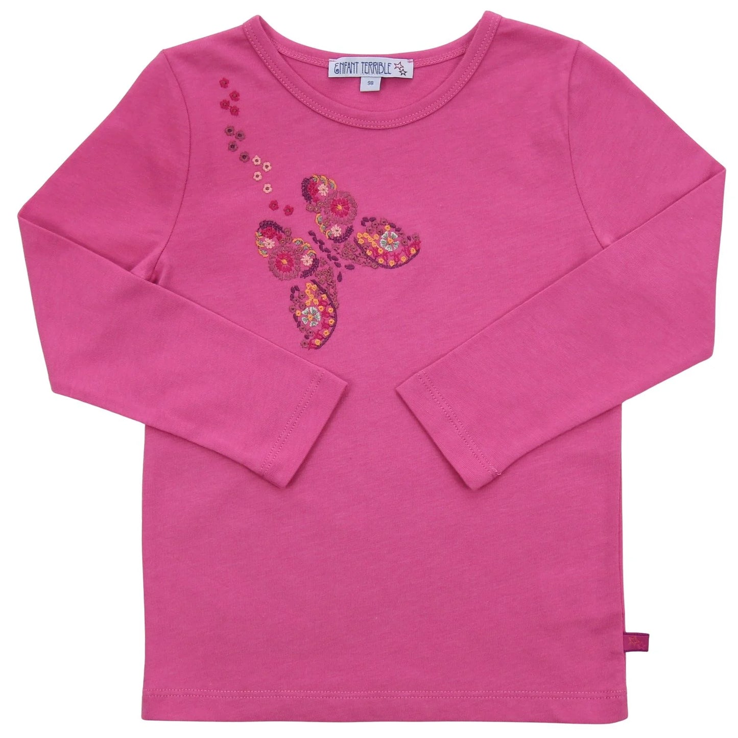 Shirt with butterfly embroidery in fuchsia