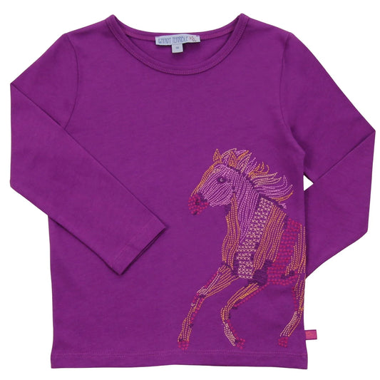 Shirt with horse embroidery in grape