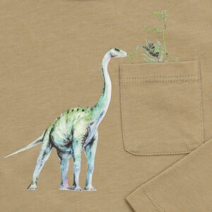 Shirt with dinosaur print and pocket in light olive