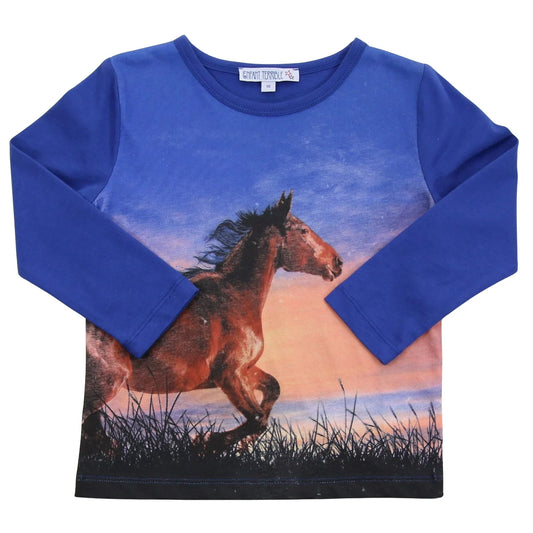 Shirt with large horse print in cobalt