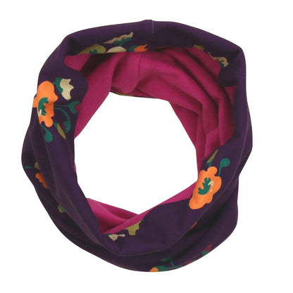 Reversible loop scarf large flower print in dark grape-berry