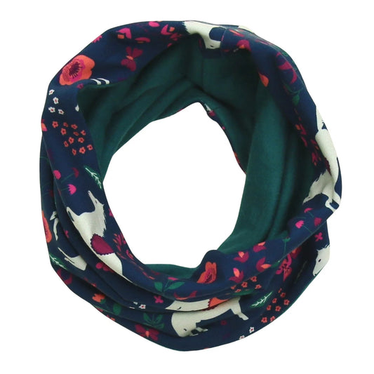 Reversible loop scarf horse print in dark cobalt- emerald