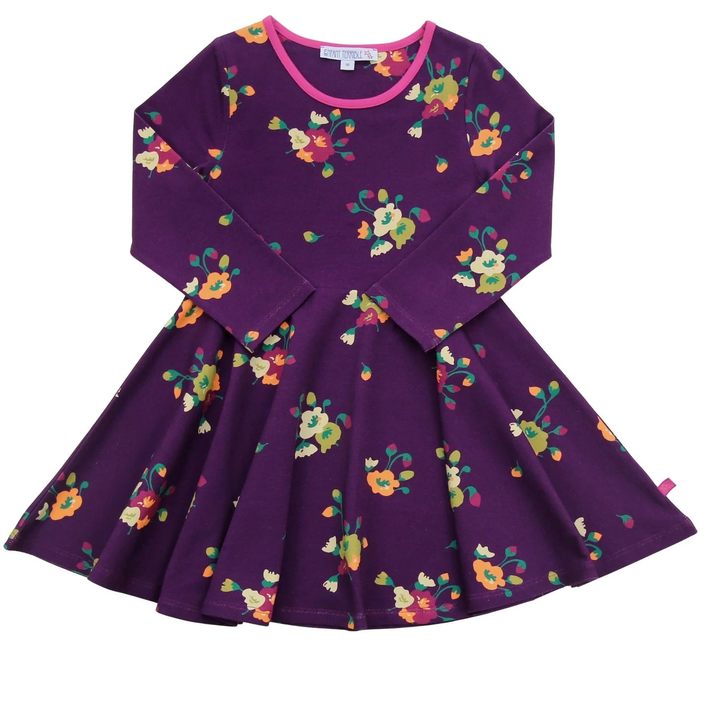 Drehkleid mit großem Blumenmuster in dunklem Traubenrot