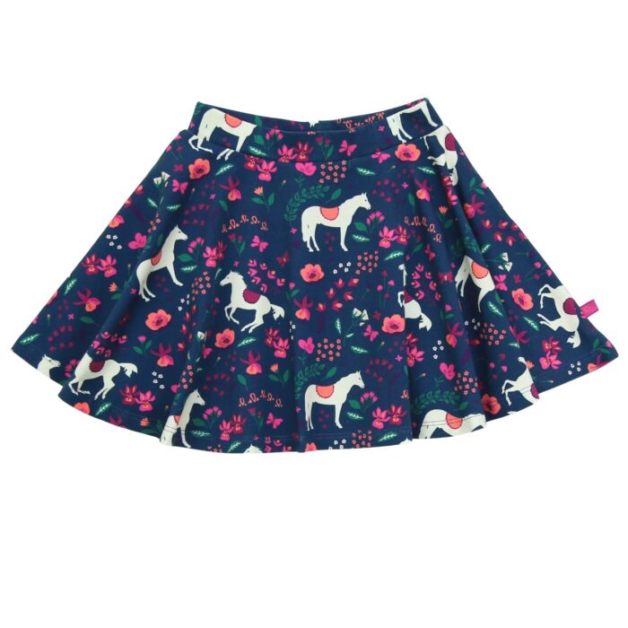 Circle skirt with horse print in dark cobalt-berry