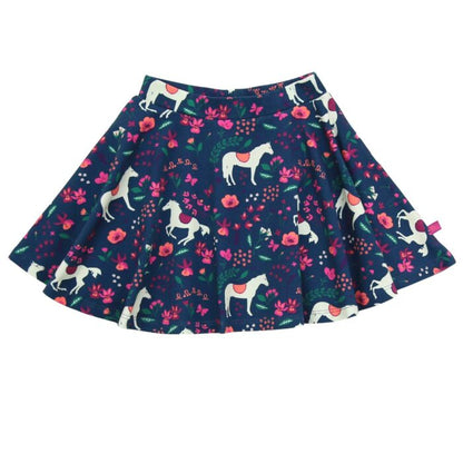 Circle skirt with horse print in dark cobalt-berry