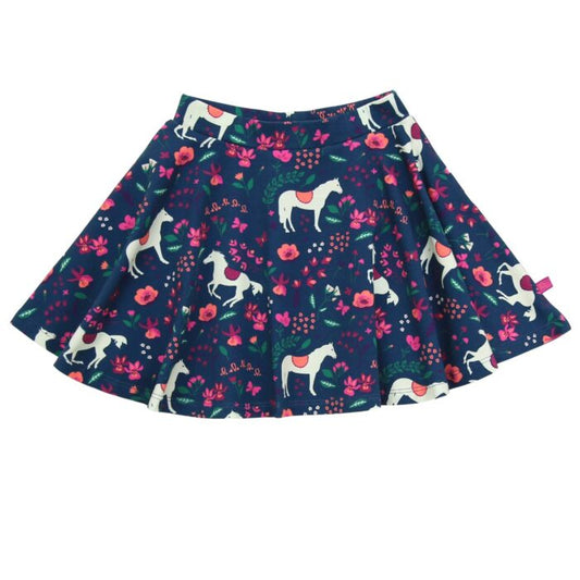 Circle skirt with horse print in dark cobalt-berry