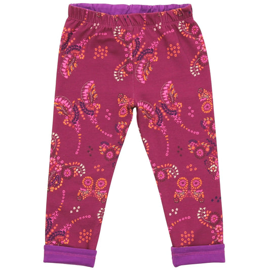 Reversible leggings with butterfly print in berry-cinnamon