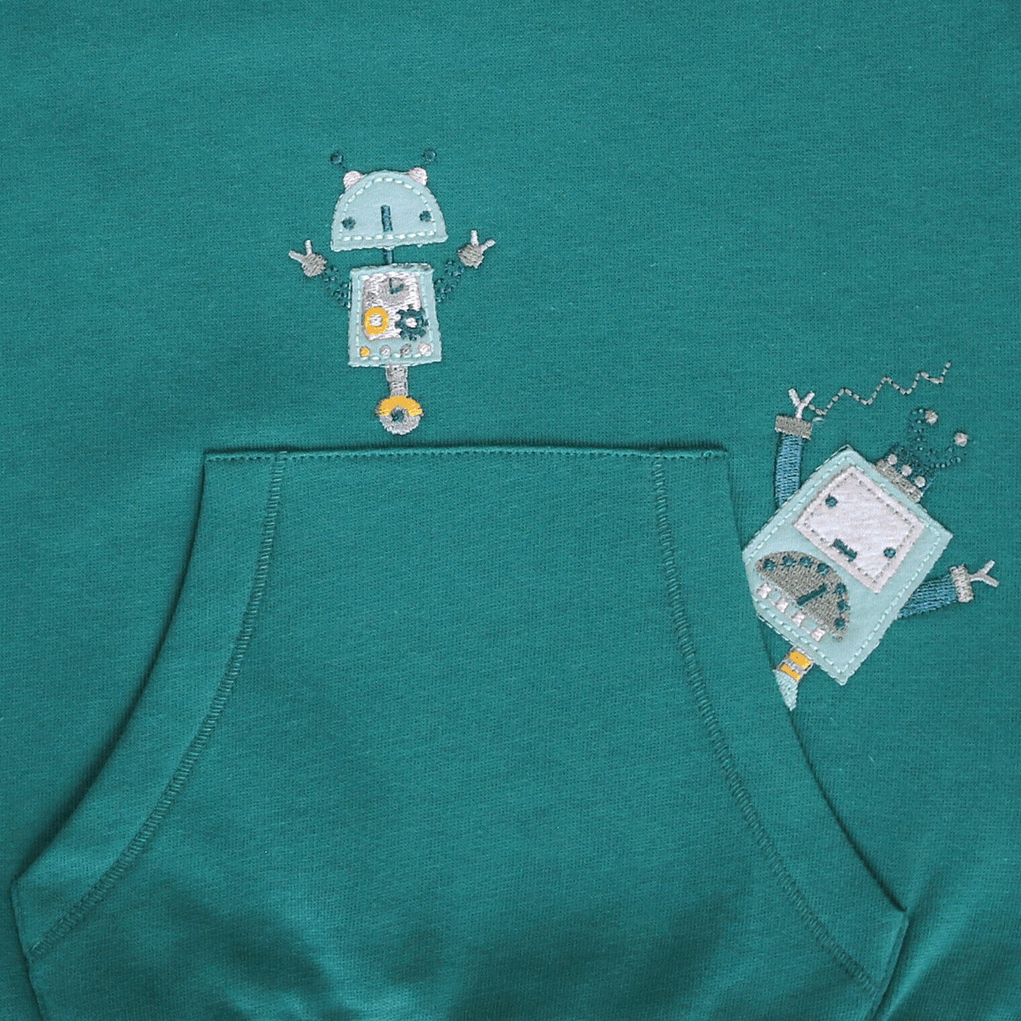 Stehkragen Sweatshirt mit Roboterstickerei in smaragd