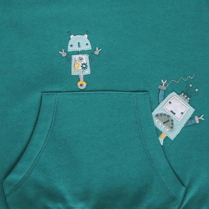 Stehkragen Sweatshirt mit Roboterstickerei in smaragd