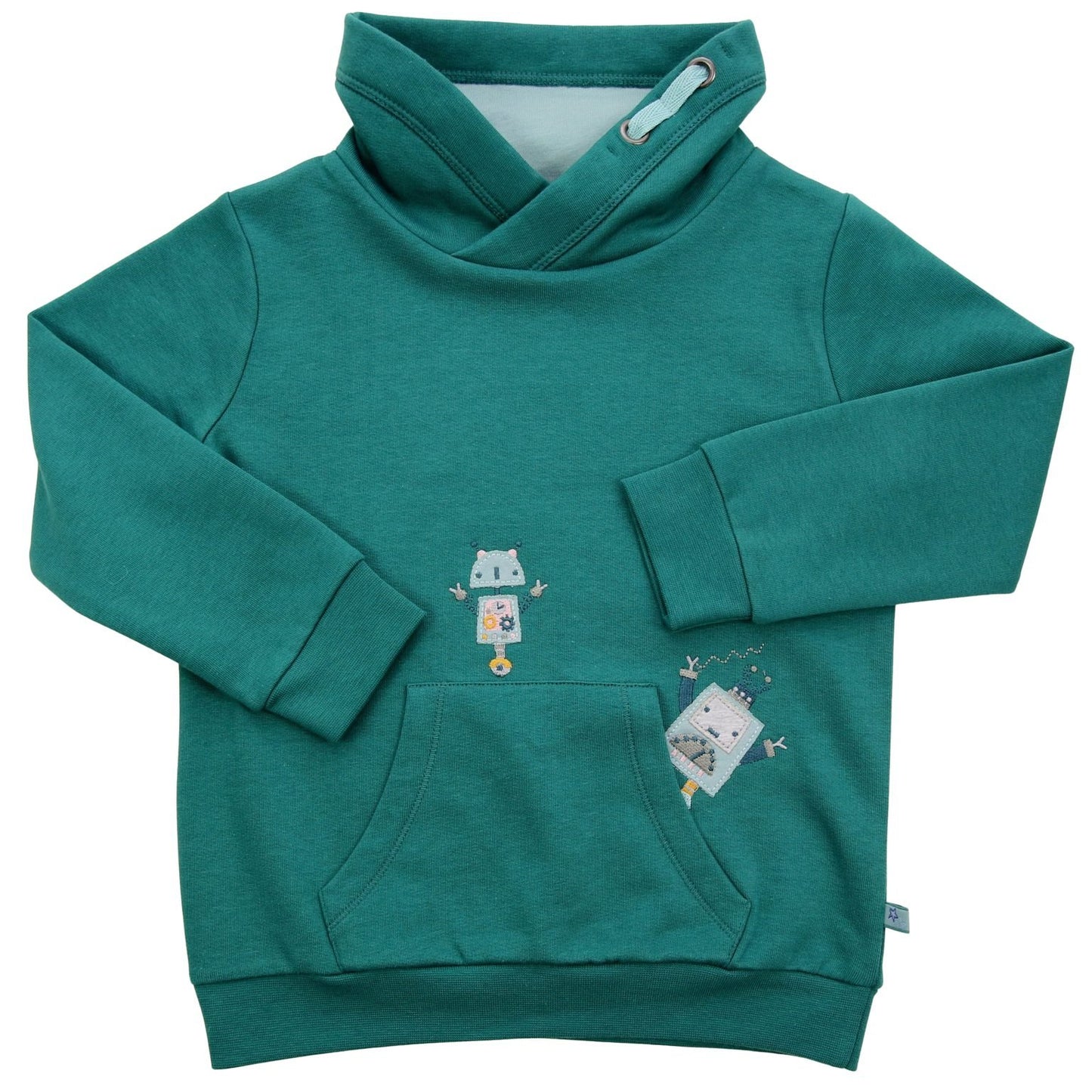 Stehkragen Sweatshirt mit Roboterstickerei in smaragd