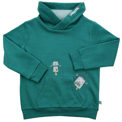 Stehkragen Sweatshirt mit Roboterstickerei in smaragd
