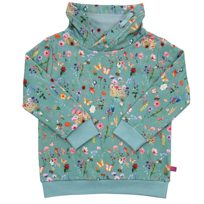 Sweatshirt with watercolor floral print in aquamarine and cinnamon