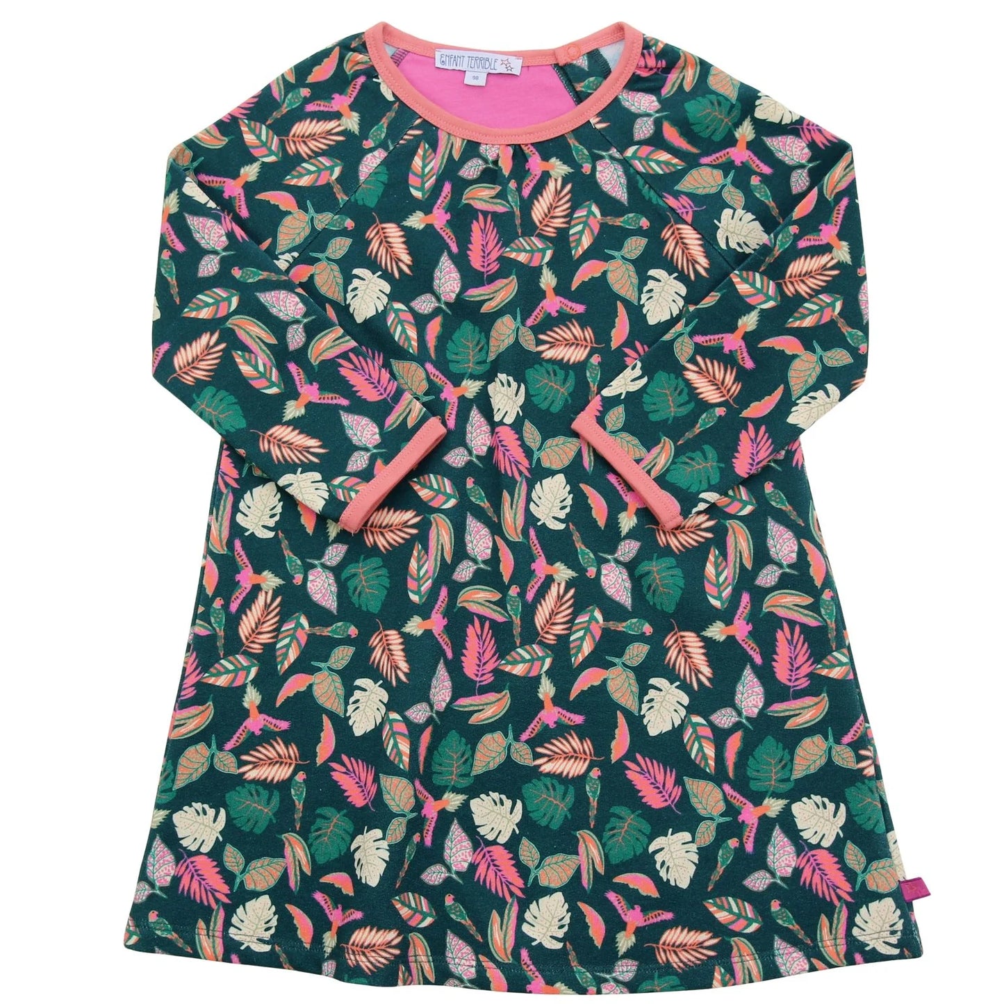 Sweatkleid mit Papageiendruck in dark smaragd-fuchsia