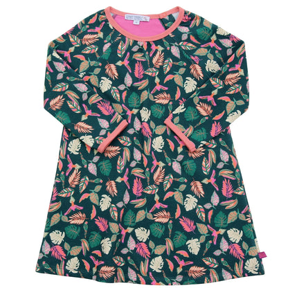 Sweatkleid mit Papageiendruck in dark smaragd-fuchsia