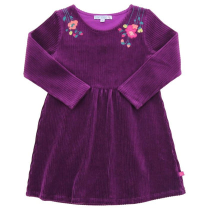 Kleid Velvet rib mit Blumenstickerei in dark grape