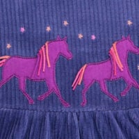 Velvet ribbed dress with horse appliqué in dark cobalt