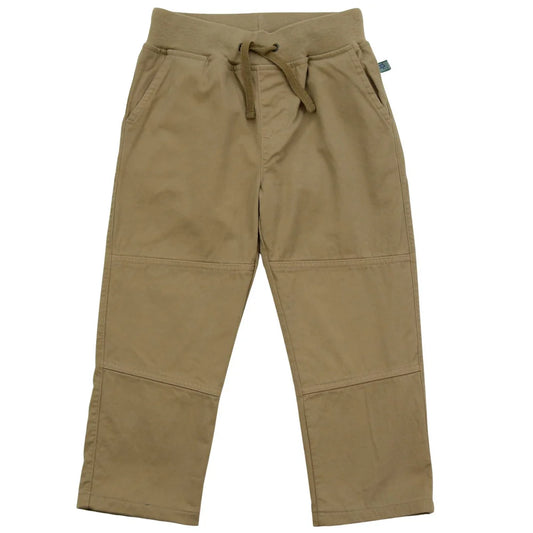 Woven trousers with jersey lining and double knees in light olive Warm!