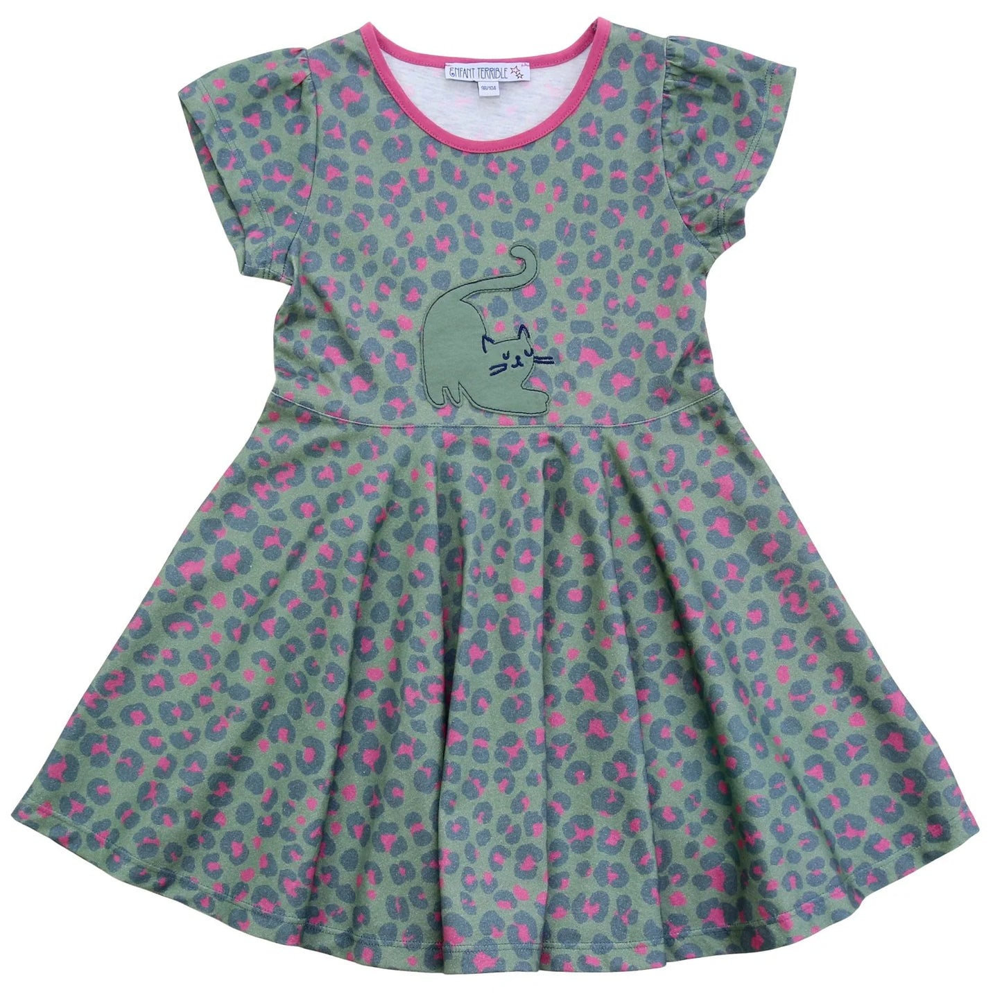 Kleid mit Katzenapplikation in green-mallow
