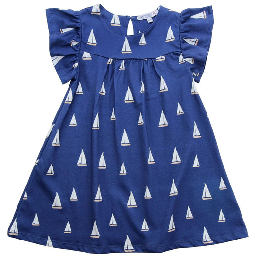Dress with sailboat print in navy and white