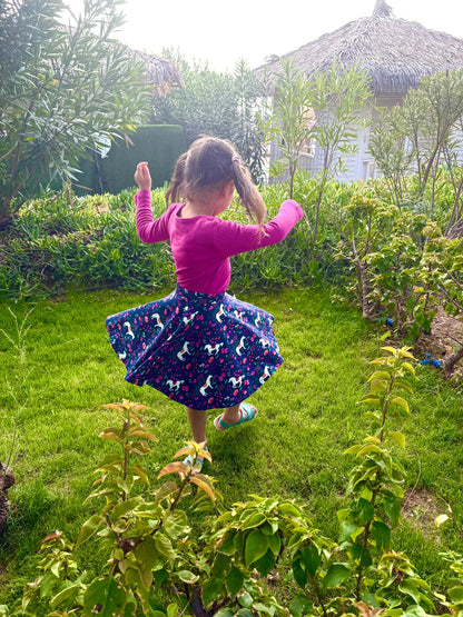 Circle skirt with horse print in dark cobalt-berry
