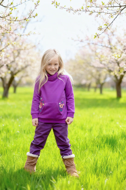 Stehkragen Sweatshirt mit Blumenstickerei in grape