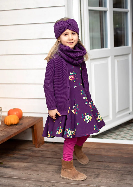 Drehkleid mit großem Blumenmuster in dunklem Traubenrot