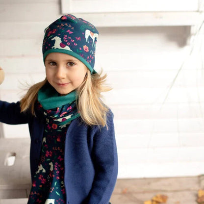 Reversible loop scarf horse print in dark cobalt- emerald