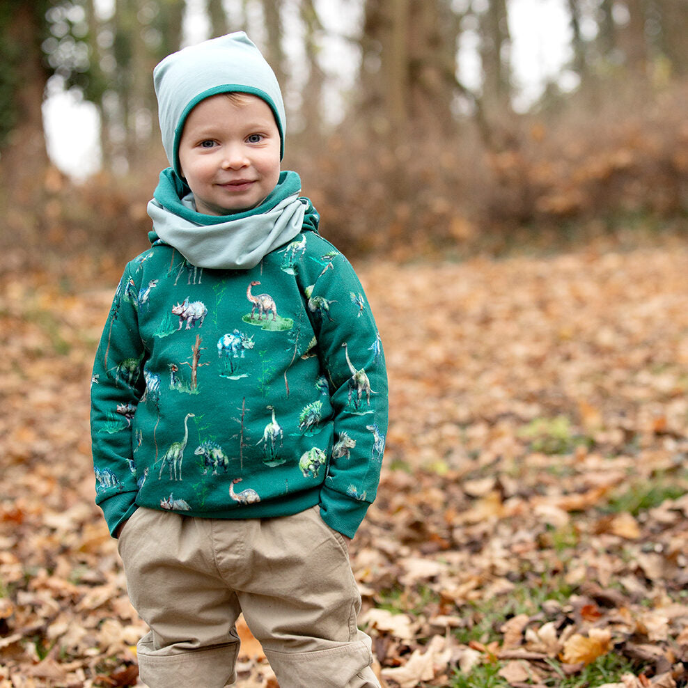 Webhose mit Jerseyfutter und doppelten Knien in light olive. Warm!