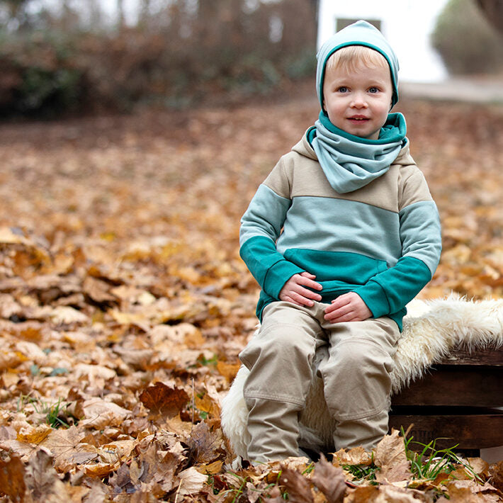 Webhose mit Jerseyfutter und doppelten Knien in light olive. Warm!