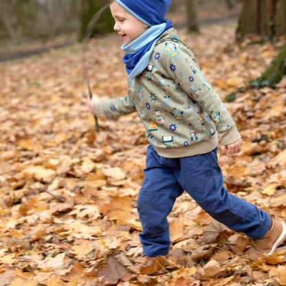 Woven trousers with jersey lining and double knees in dark cobalt Warm!