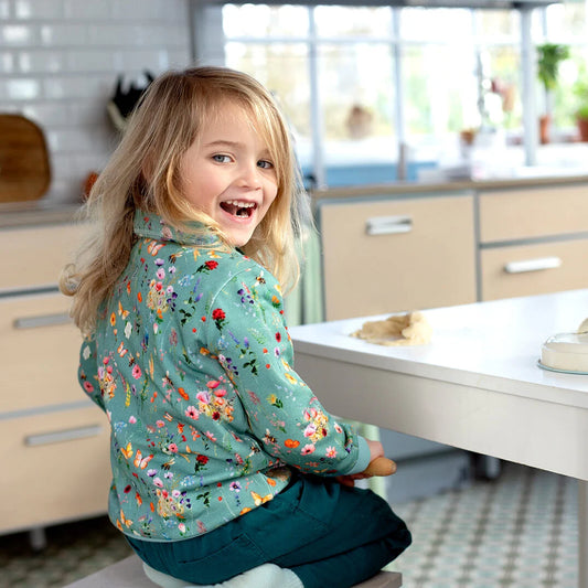 Sweatshirt with watercolor floral print in aquamarine and cinnamon