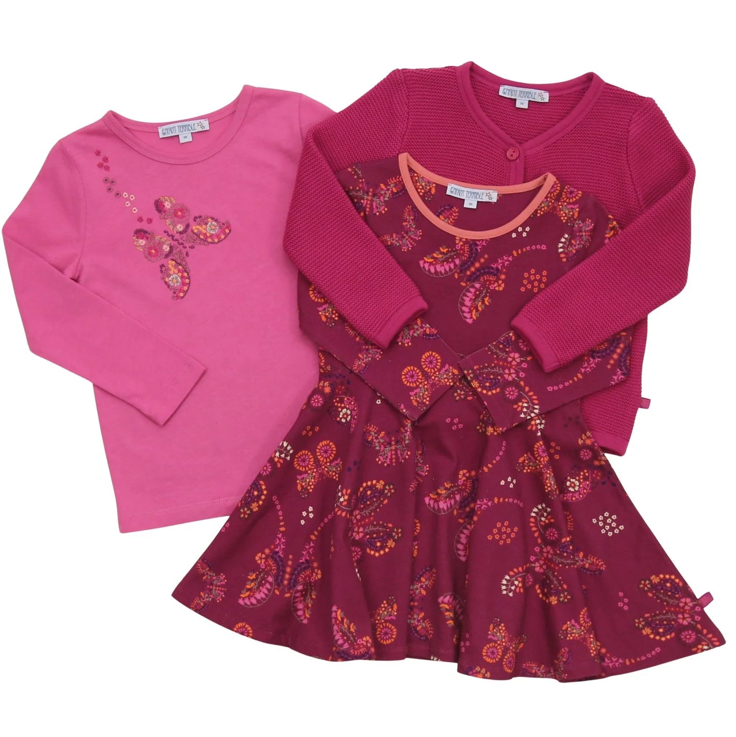 Shirt with butterfly embroidery in fuchsia