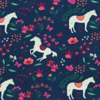 Circle skirt with horse print in dark cobalt-berry