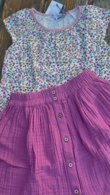 Muslin skirt with buttons in mallow